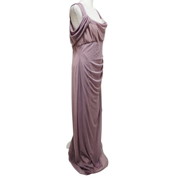 Alex Evenings Mauve Patty Dress Sparkle Draped Gown Cold-Shoulder Size 16 Wear - Picture 7 of 11